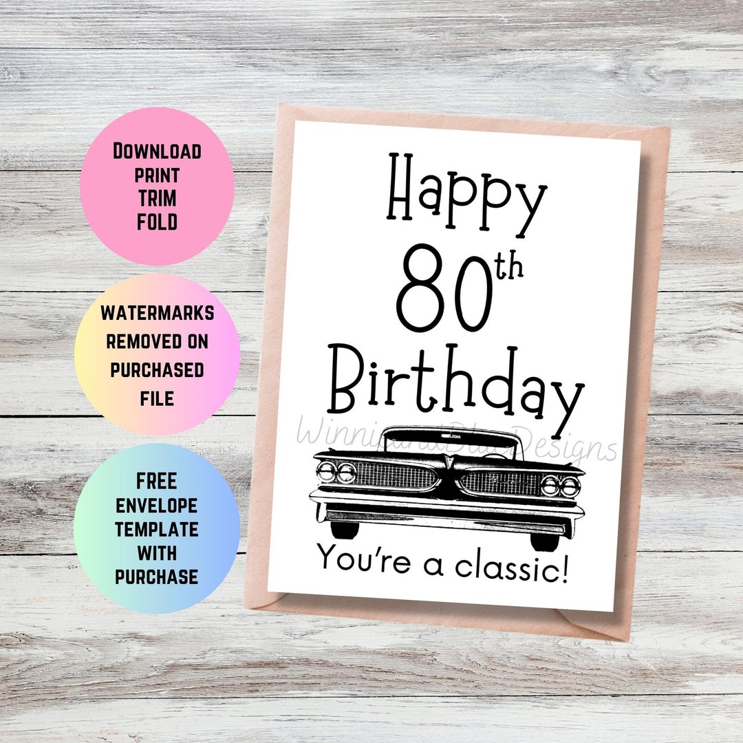 Printable 80th Birthday Card, Grandma or Grandpa Birthday Gift, You’re ...