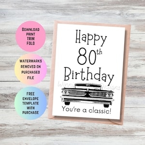 Carte d'anniversaire imprimable pour 80e anniversaire de grand-mère ou grand-père