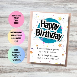 Carte d'anniversaire imprimable, drôle de carte d'anniversaire de beau-père, cadeau de beau-père, blague de beau-père, téléchargement immédiat