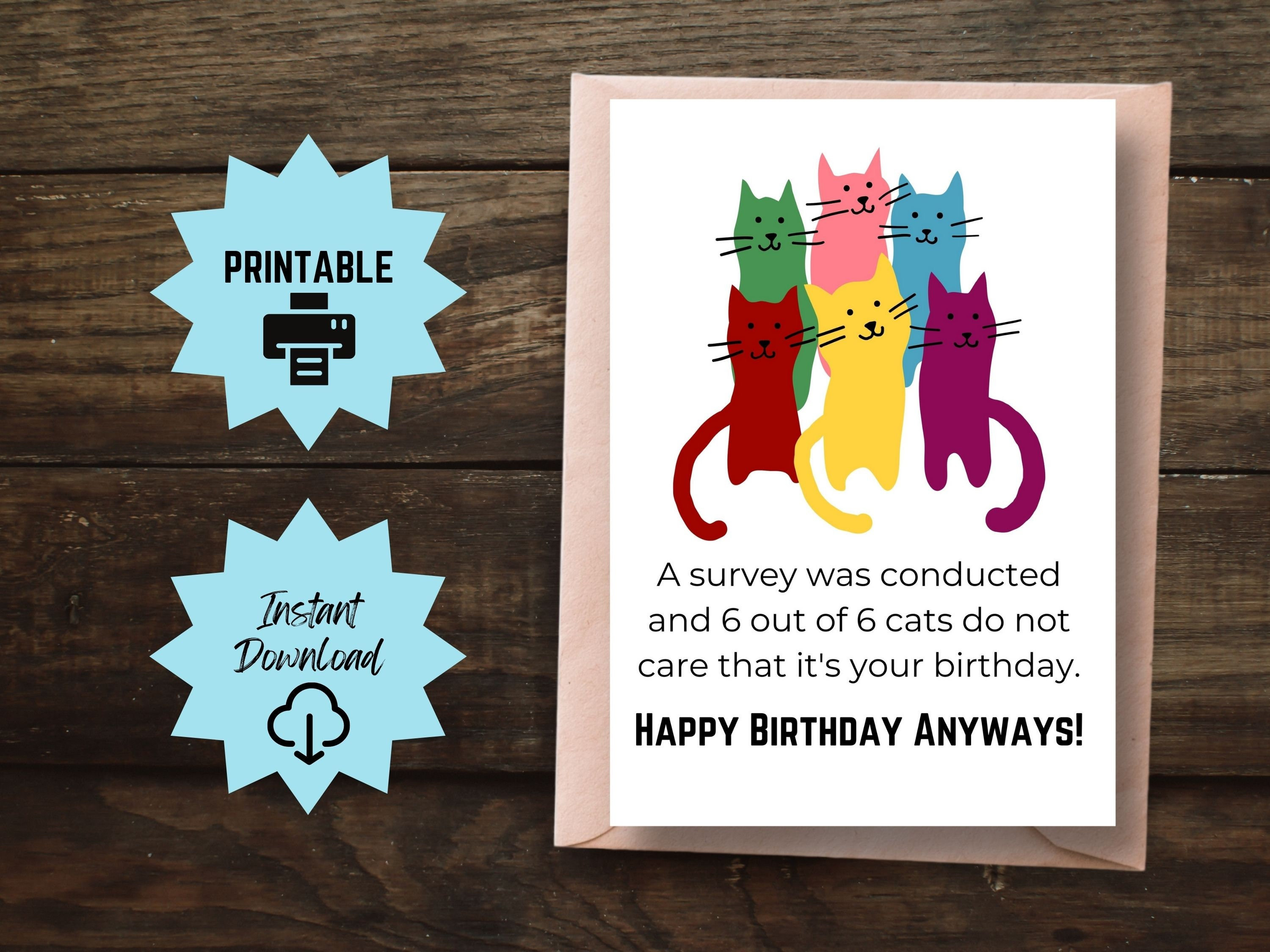 Funny Cat Birthday Card Printable Happy Birthday Cat Card - Etsy