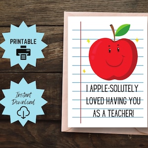 Cartão de agradecimento do professor imprimível, cartão de agradecimento do professor, cartão do professor Apple, cartão de agradecimento fofo do professor Apple