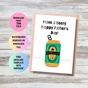 Carte de fête des pères drôle imprimable, carte de jeu de mots bière pour papa, cadeau drôle de fête des pères, carte de son fils, carte de sa fille