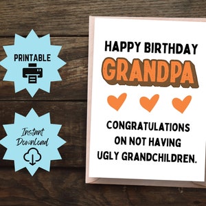 Carte d'anniversaire grand-père, carte imprimable joyeux anniversaire pour grand-père, carte grand-père sarcastique, blague moche petits-enfants