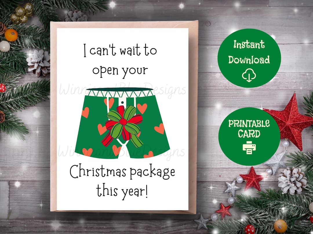 printable funny christmas card for boyfriend, naughty christmas card for boyfriend, christmas card for husband, open your package card - etsy