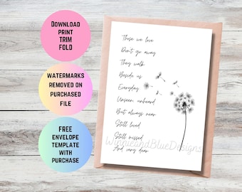 Dandelion Sympathy Card: Printable Condolences Gift (PDF)