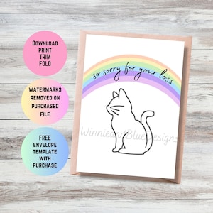 Druckbare Katze Beileid Karte, Regenbogen Brücke Katze Sympathie Karte, Katze Beileid Karte, Trauer Karte, Katze Verlust Karte, Haustier Verlust Karte