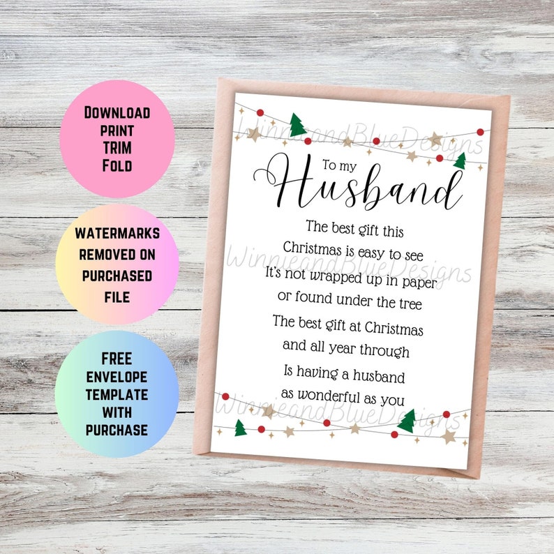 Husband Christmas Card Printable, Romantic Christmas Poem for Husband ...