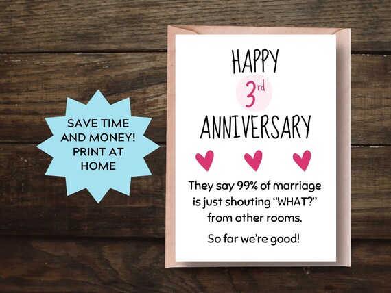 Funny Anniversary Card Printable 3rd Anniversary Card 3 Year - Etsy