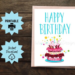 Carte d'anniversaire imprimable, carte de joyeux anniversaire, jolie carte de gâteau d'anniversaire, carte d'anniversaire simple, carte d'anniversaire numérique, téléchargement immédiat