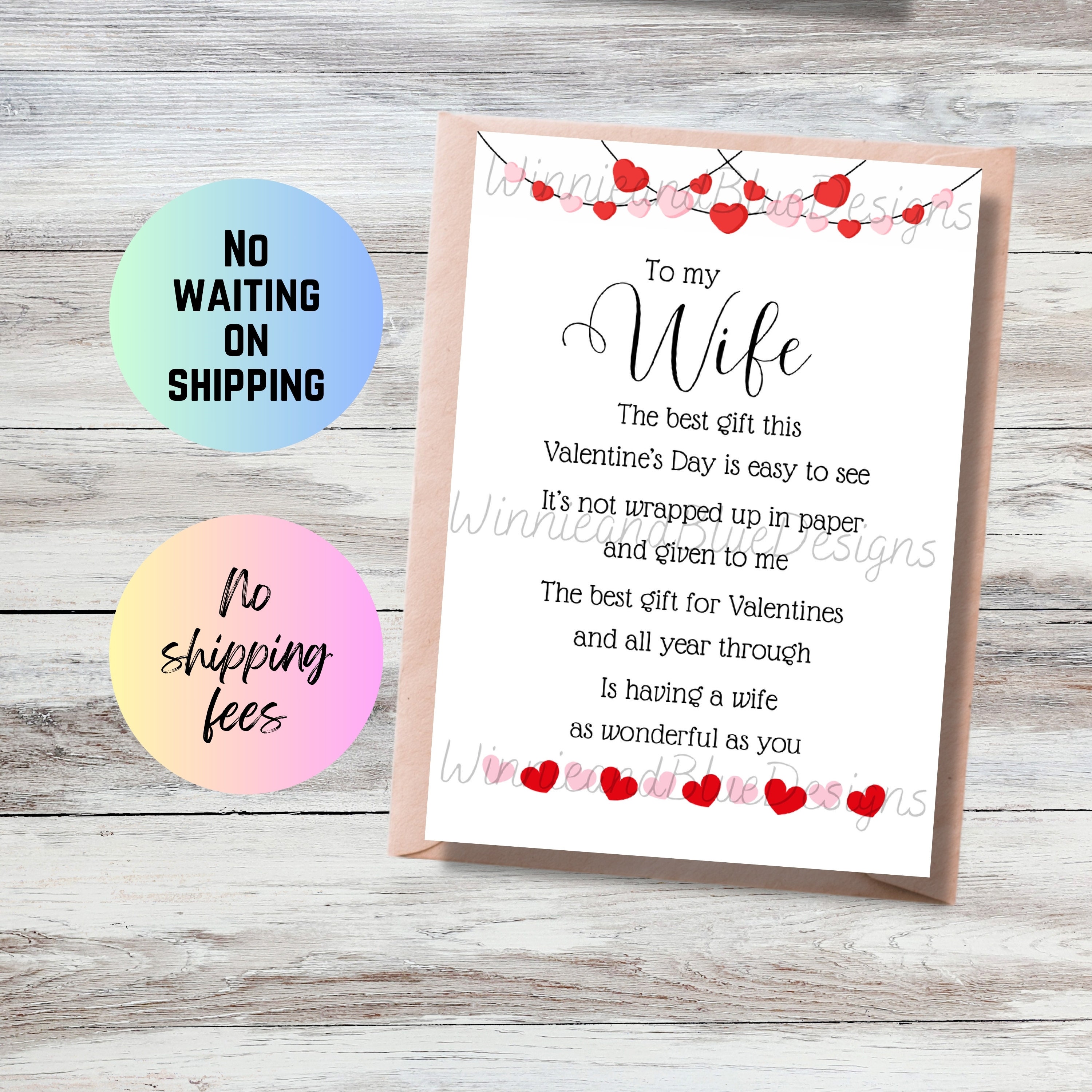 Printable Wife Valentines Day Card, Valentine Poem Card for Wife ...