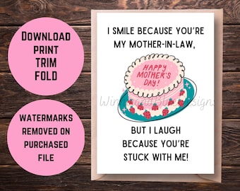 Funny Mother&#39;s Day Card: Sarcastic Mother-in-Law Gift (Digital Download)