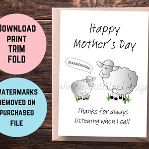 Afdrukbare Moederdagkaart, moeder en baby schapen Moederdagkaart, Maaaaaaam schapenkaart, Happy Mothers Day Card, Instant Download