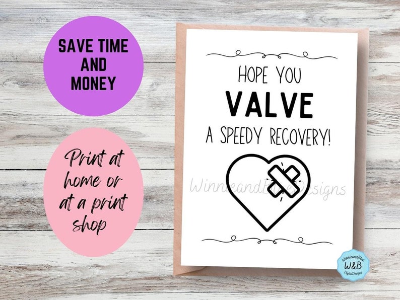 Printable Heart Surgery Card Recovery Get Well Soon Card Hospital Gift
