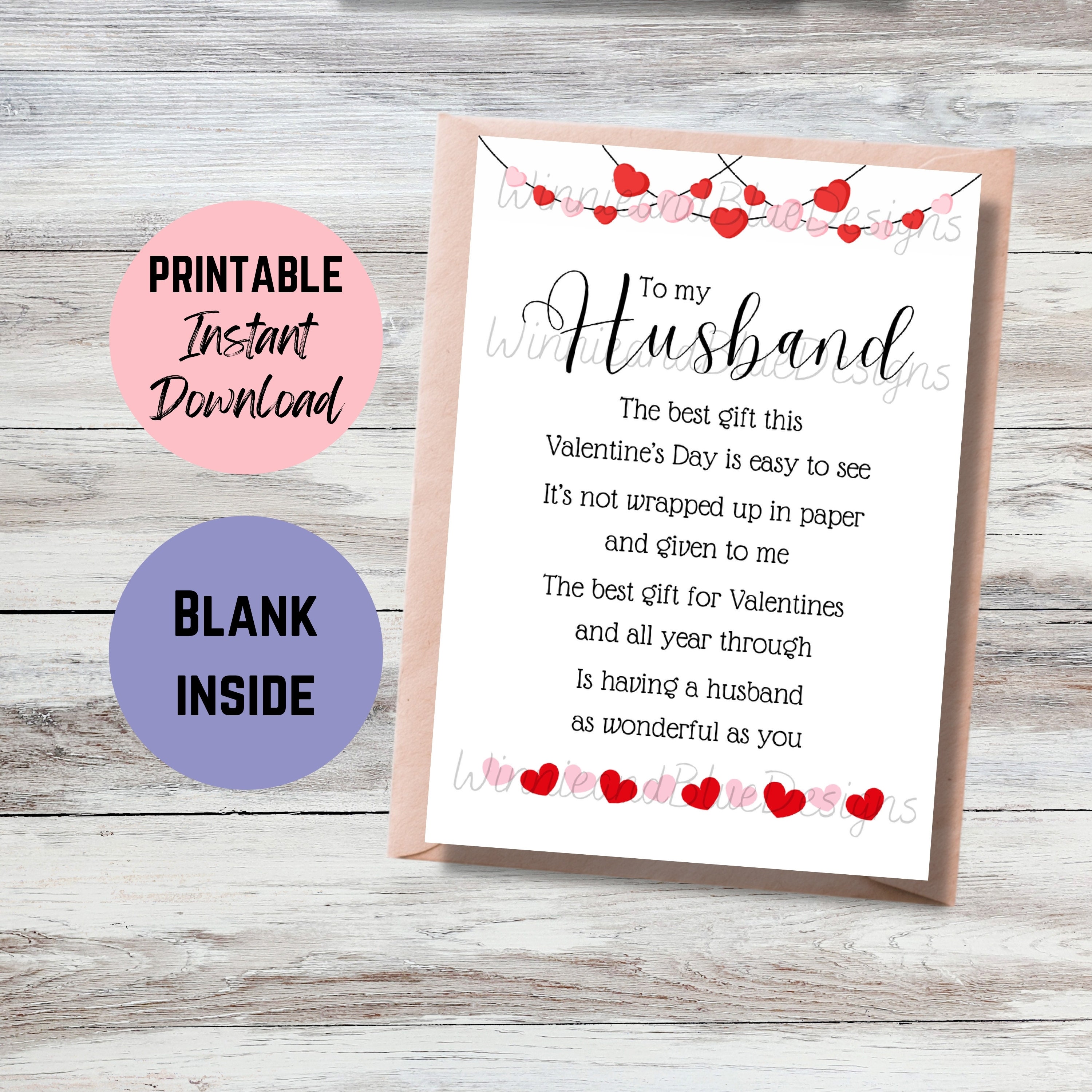 Printable Husband Valentines Day Card, Valentine Poem Card for Husband ...