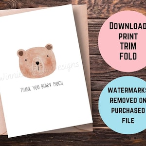 Tarjeta de agradecimiento imprimible, tarjeta de agradecimiento con un oso divertido, tarjeta de agradecimiento con un oso, tarjeta de agradecimiento con un oso lindo, tarjeta de agradecimiento con un juego de palabras con un oso