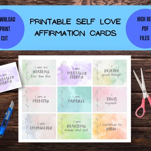 Cartes d'affirmation imprimables pour l'amour de soi, 27 cartes numériques d'émancipation personnelle, cartes de motivation positive, journaux intimes, albums de coupures, tableau de visualisation