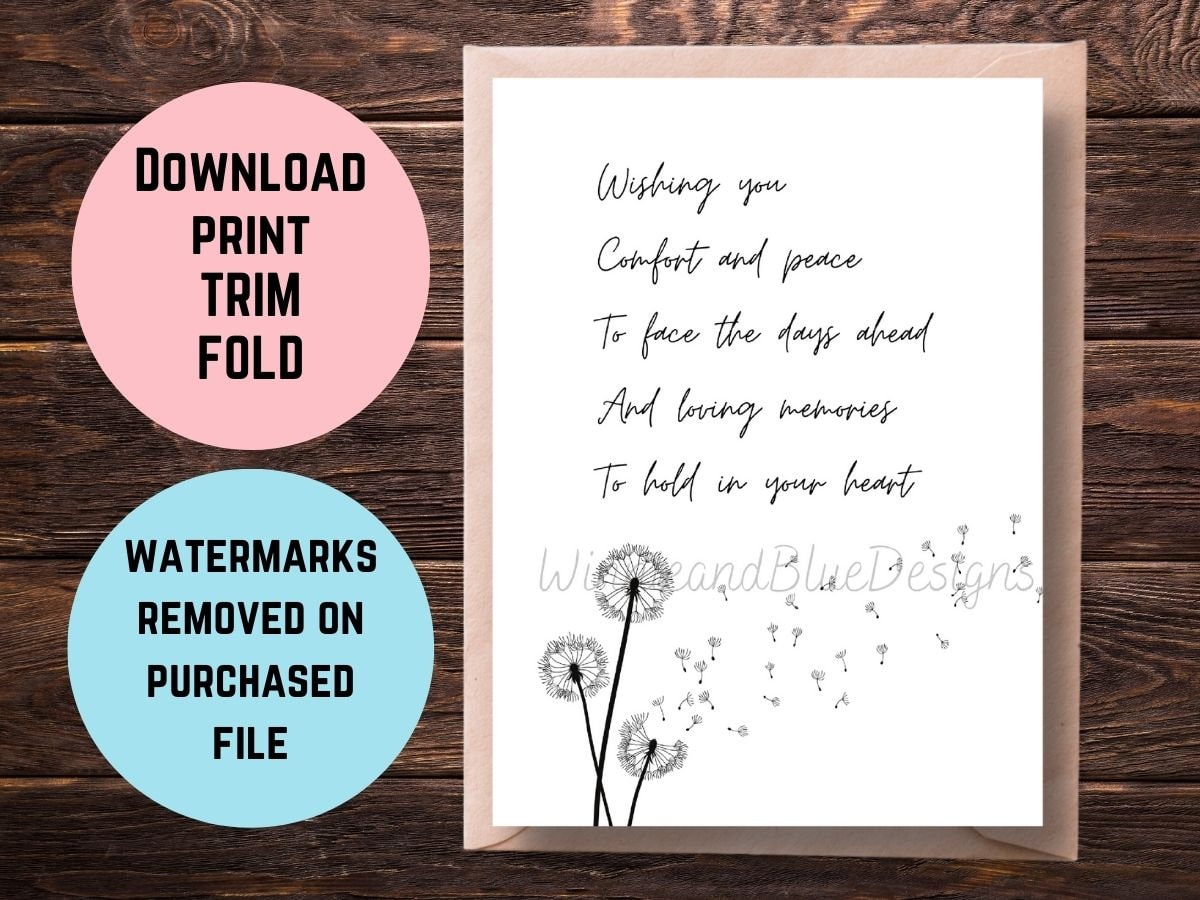 Dandelion Sympathy Card: Comfort and Peace Condolences (PDF Pattern)