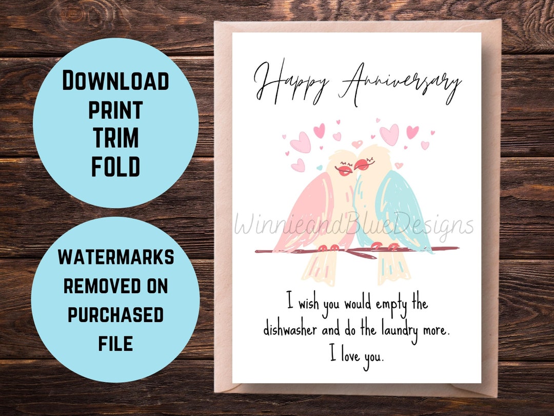 Love Birds Anniversary Card Printable, Happy Anniversary Card, Funny ...