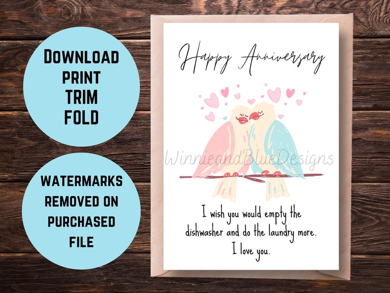 Love Birds Anniversary Card Printable, Happy Anniversary Card, Funny ...
