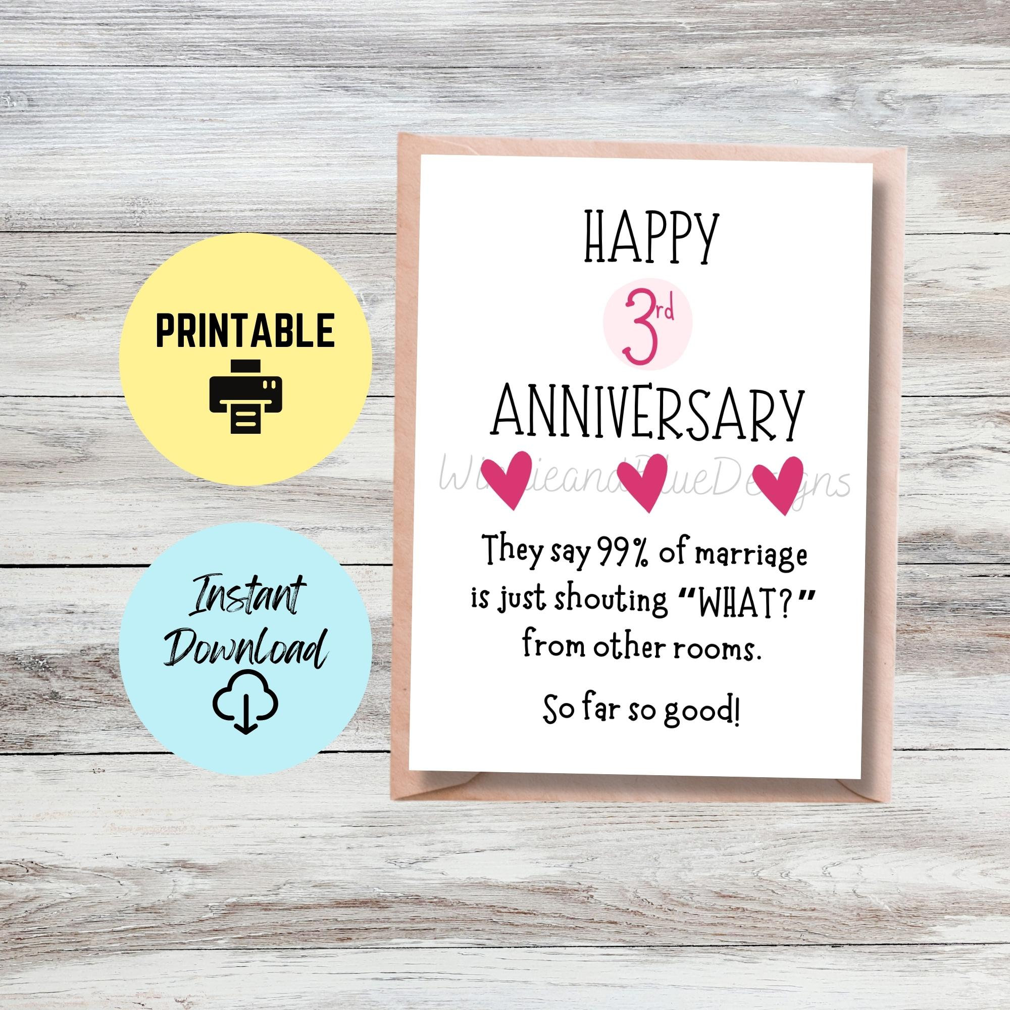 Funny 3rd Anniversary Card Printable, Funny Third Anniversary Card, 3 ...