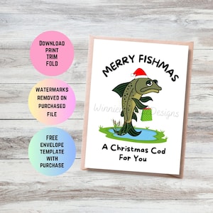 Carte de Noël poisson drôle imprimable, carte de Noël poisson, carte de joyeux Noël, cadeau de Noël, carte de joyeux Fishmas pour petit ami ou mari