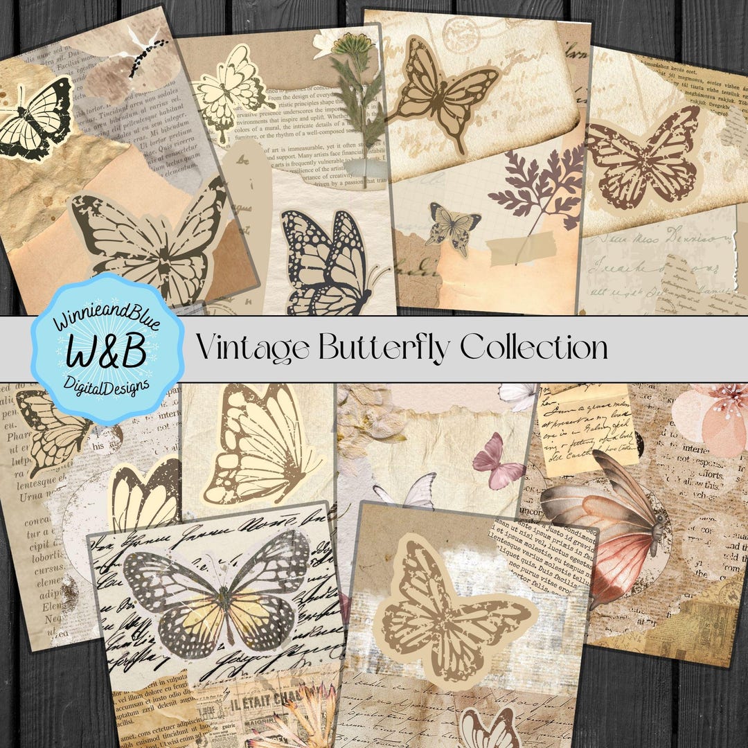 Butterfly Junk Journal Kit: Vintage Ephemera, Collage Pages (digital ...