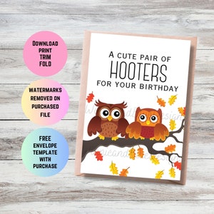 Carte d'anniversaire hibou drôle à imprimer, carte d'anniversaire amateur de hibou drôle, carte d'anniversaire sirène oiseau jeu de mots, une paire de sirènes pour votre anniversaire