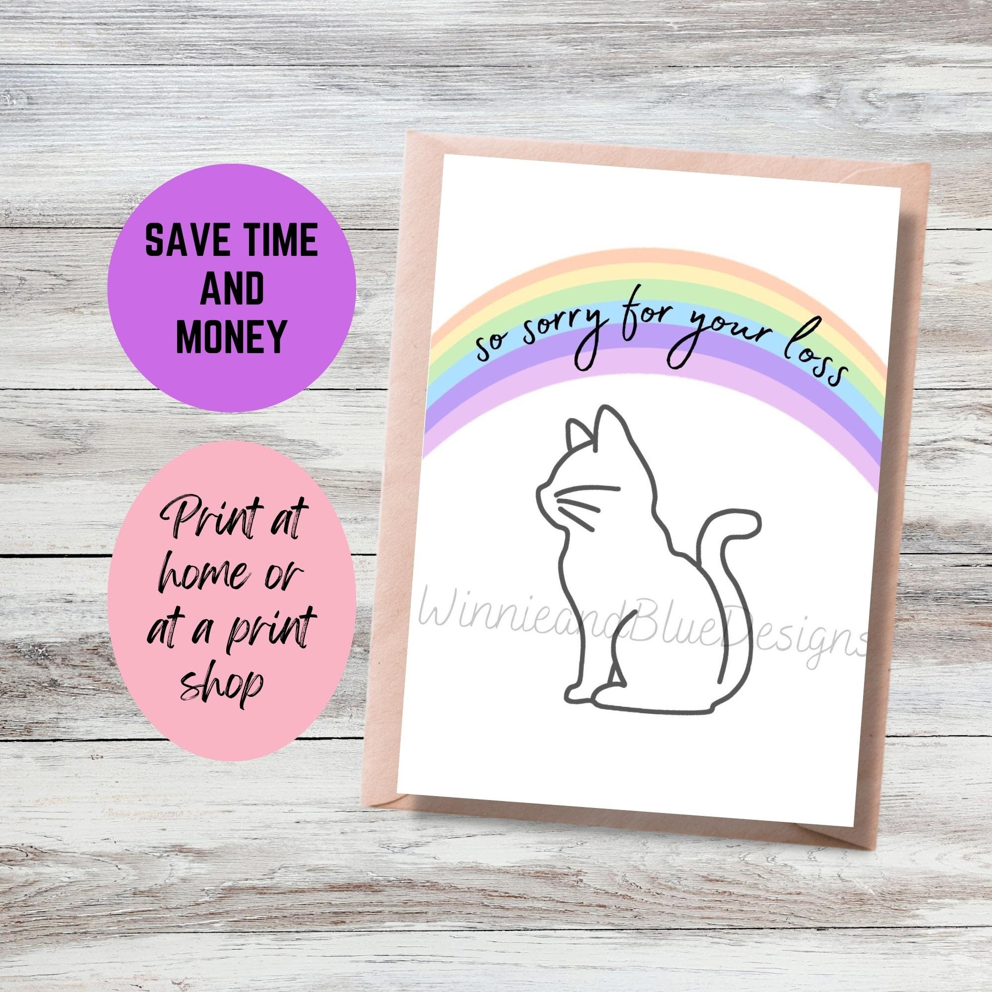 Printable Cat Sympathy Card, Rainbow Bridge Cat Sympathy Card, Cat ...