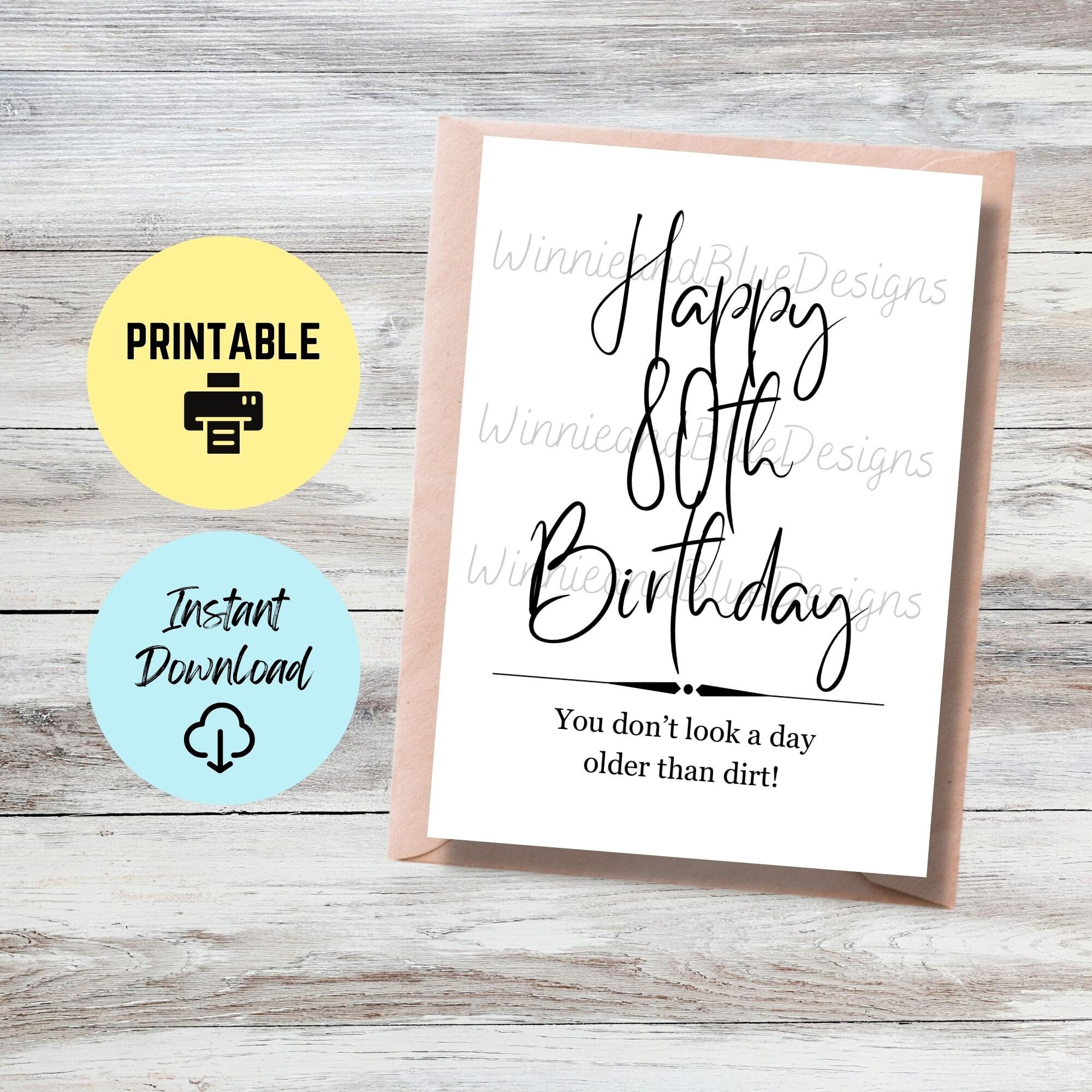80th Birthday Card, Funny 80th Printable Birthday Card, Milestone ...