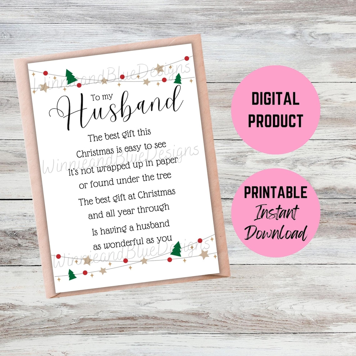 Husband Christmas Card Printable, Romantic Christmas Poem for Husband ...