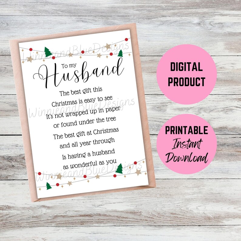 Husband Christmas Card Printable, Romantic Christmas Poem for Husband ...
