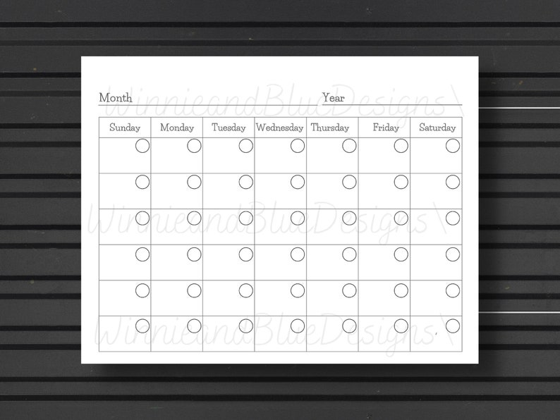 Minimalist Printable Monthly Calendar: Blank Perpetual Template ...
