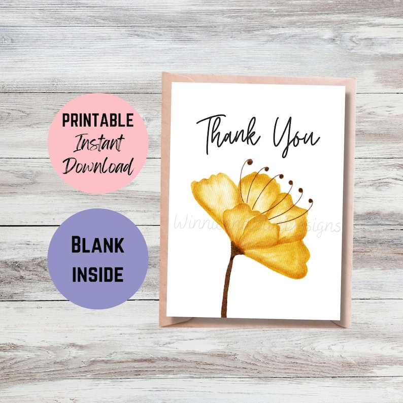 Watercolor Flower Thank You Card - Printable Floral Appreciation ...