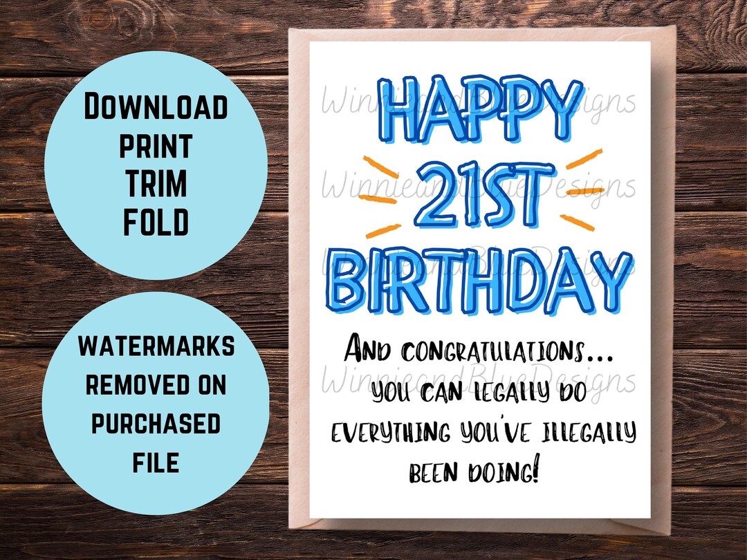 21st Birthday Card Printable Funny 21st Birthday Card - Etsy