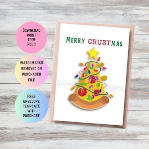 Carte de Noël festive avec arbre à pizza - Joyeux Noël en croûte - Carte de jeu de mots pizza de Noël - Cadeau pour amateur de pizza