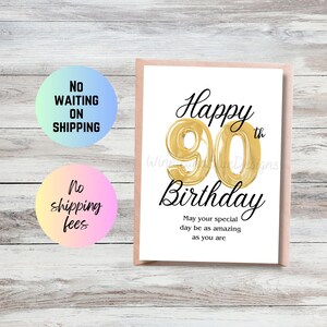 Printable 90th Birthday Card, Happy 90th Birthday Card, Milestone ...
