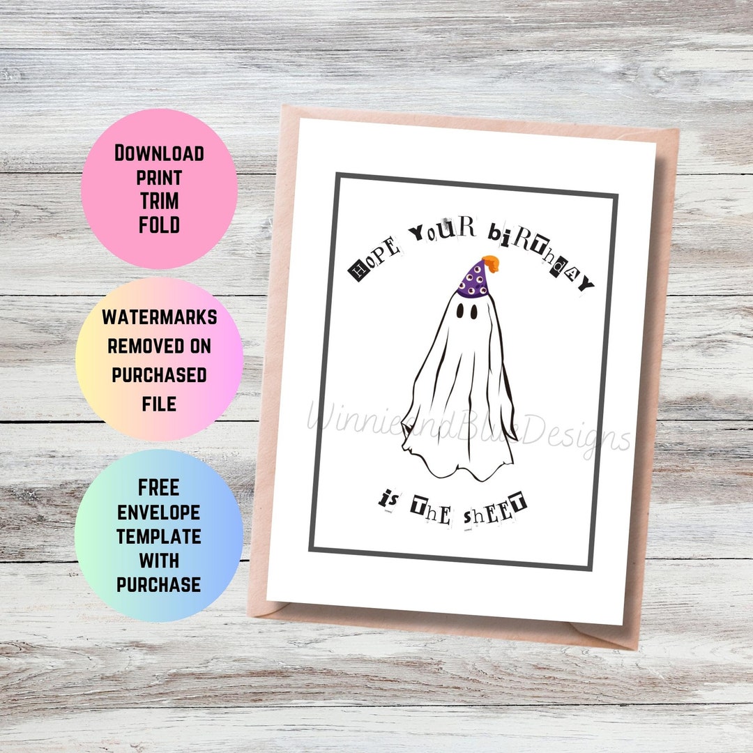 Halloween Birthday Card Printable, Funny Ghost Birthday Card, October ...