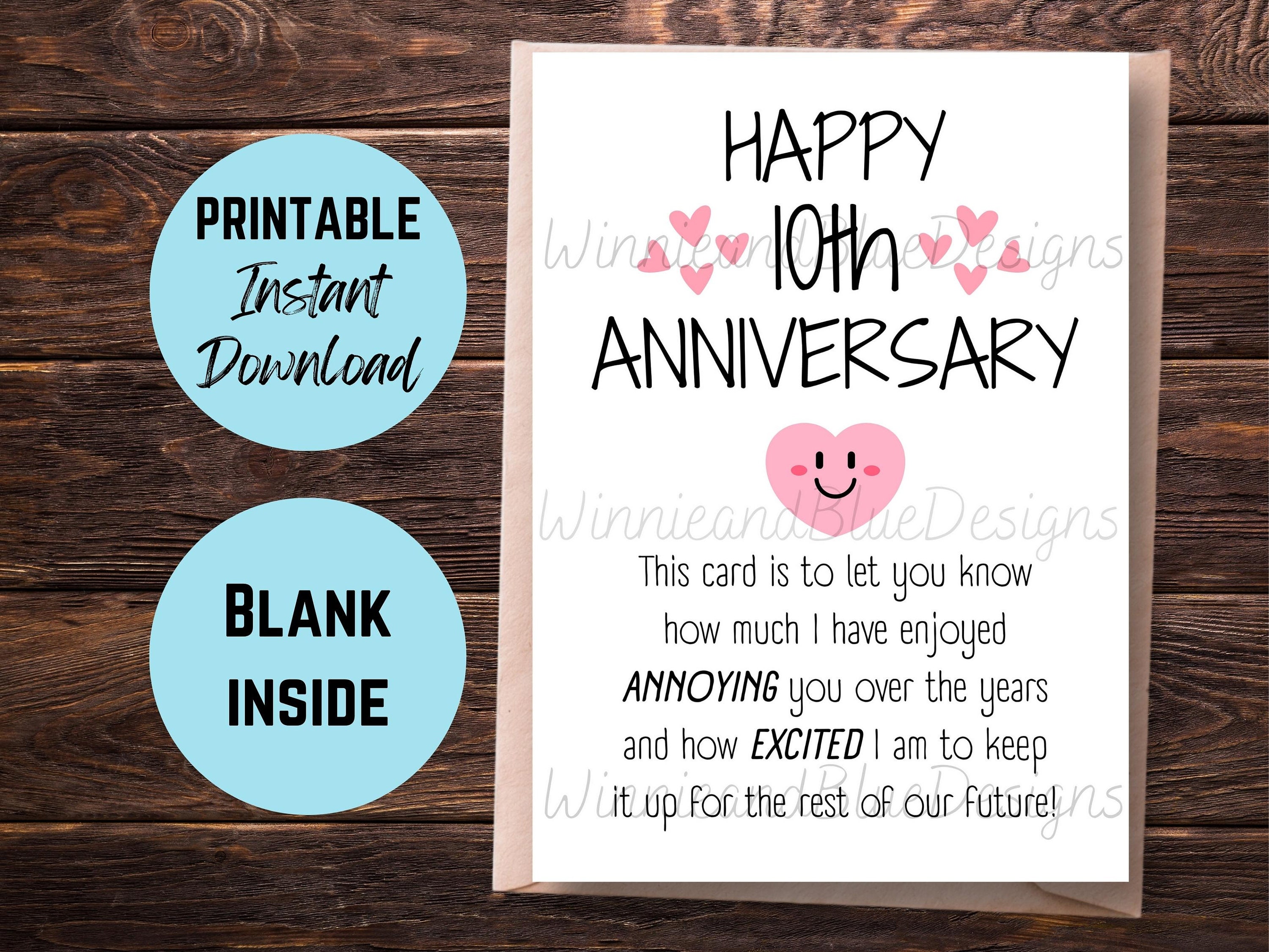 Funny 10th Anniversary Card: Printable Gift for Partner (PDF) - Etsy
