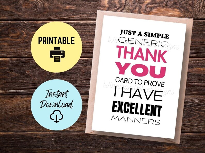 Funny Printable Thank You Card, Printable Generic Thank You Card, Funny