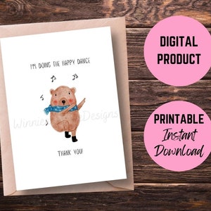 Tarjeta de agradecimiento imprimible con un divertido oso, tarjeta de agradecimiento con un baile alegre, tarjeta de agradecimiento con un divertido juego de palabras, tarjeta de agradecimiento con un oso bailando