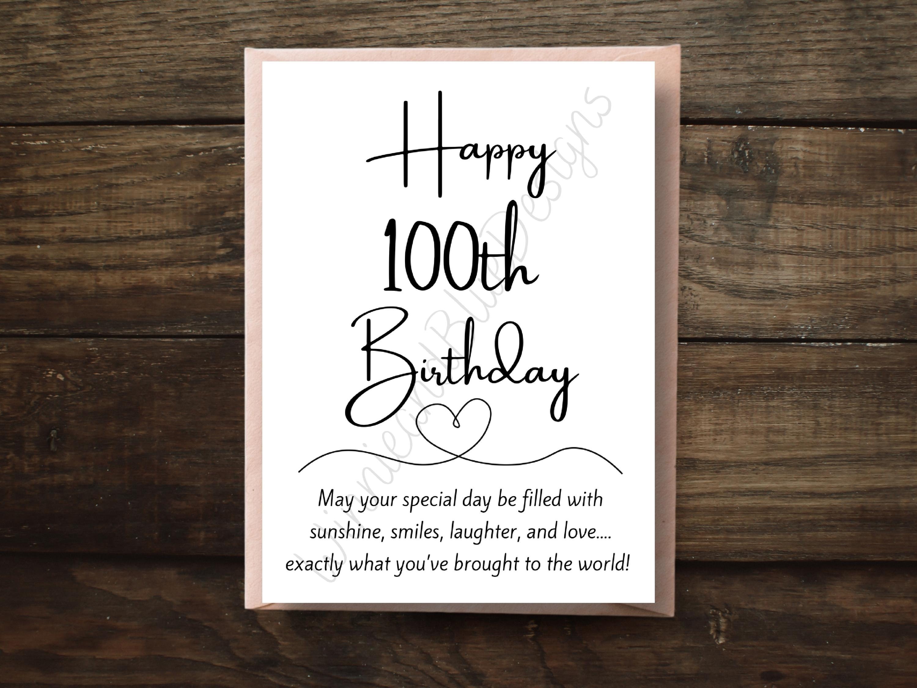 Printable 100th Birthday Card, Milestone Birthday Card for Grandma or ...