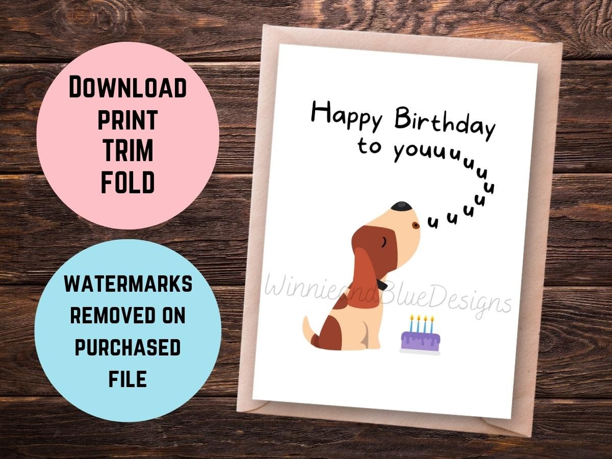 Printable Dog Birthday Card, Funny Dog Pun Birthday Card Funny, Digital ...