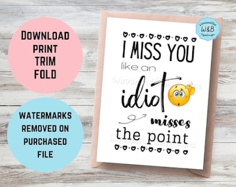 Funny Miss You Card: Idiot Pun, Long Distance (Digital Download)