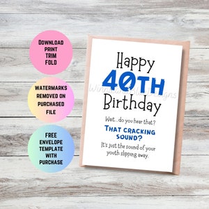 Tarjeta de cumpleaños número 40 divertida imprimible, tarjeta de cumpleaños divertida para jóvenes que se escapan, tarjeta de cumpleaños número 40 de amigo, hermana, hermano, regalo de cumpleaños 40