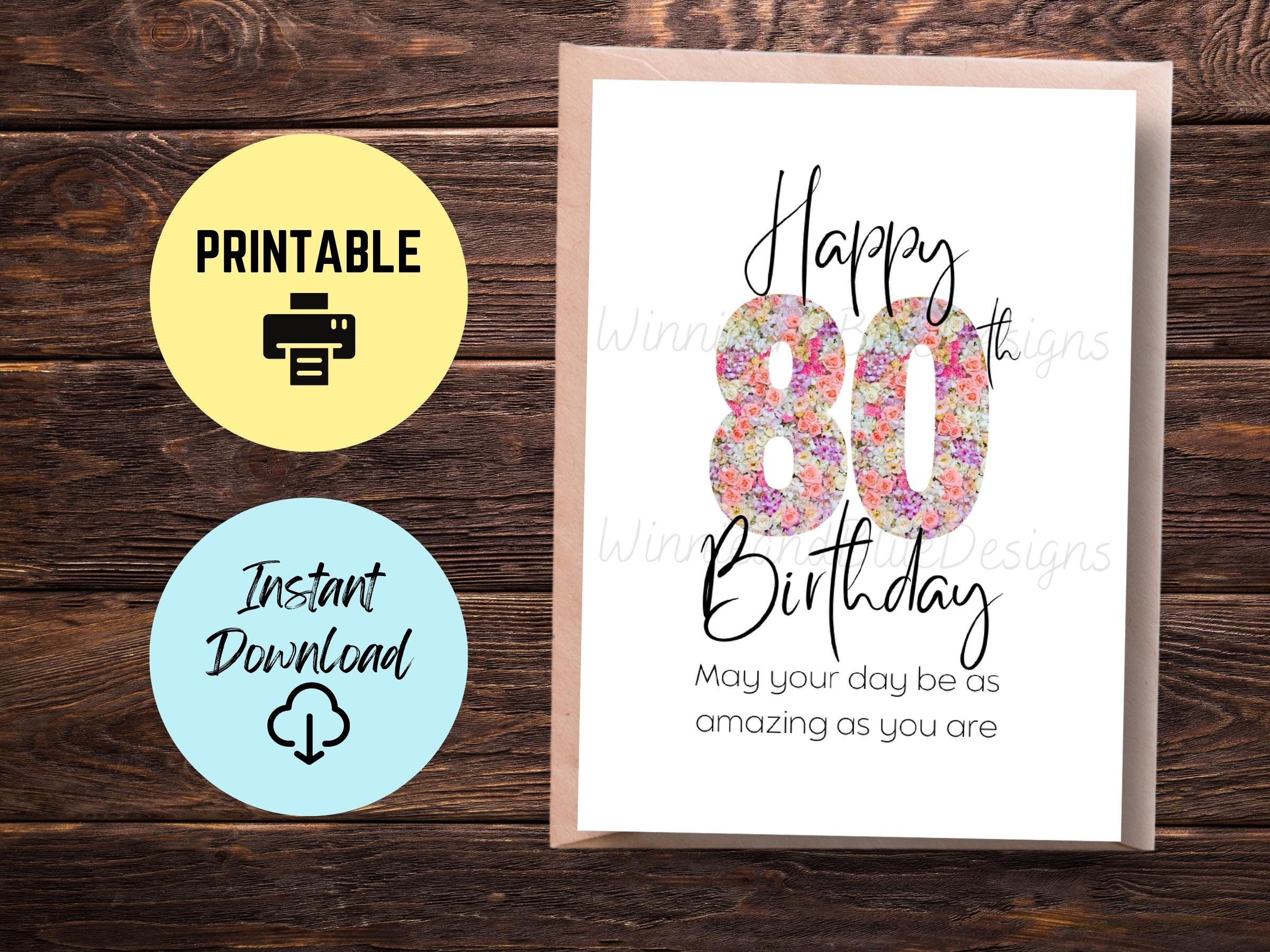Printable 80th Birthday Card, Grandma or Grandpa Birthday Gift, Happy ...