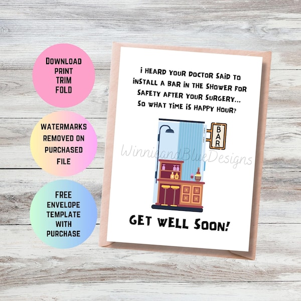 Printable Funny Get Well Soon Card After Surgery, Thinking of You Recovery Card, Hip Replacement Surgery, Knee Surgery, Heart Surgery