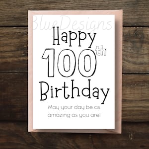 100th Birthday Card Printable, Simple Happy 100 Birthday Card, Grandma ...