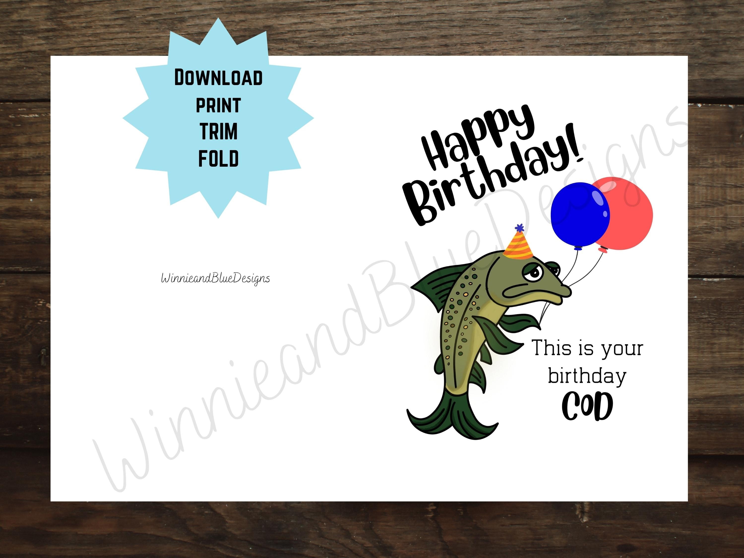 Printable fish birthday card funny fishing birthday card for boyfriend