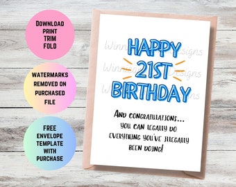 Funny 21st Birthday Card: Milestone Celebration (Digital Download)