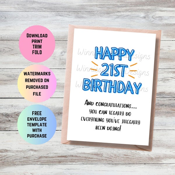 21st Birthday Card Printable, Funny 21st Birthday Card, Milestone Birthday, Brother Birthday Card, Sister Card, Best Friend